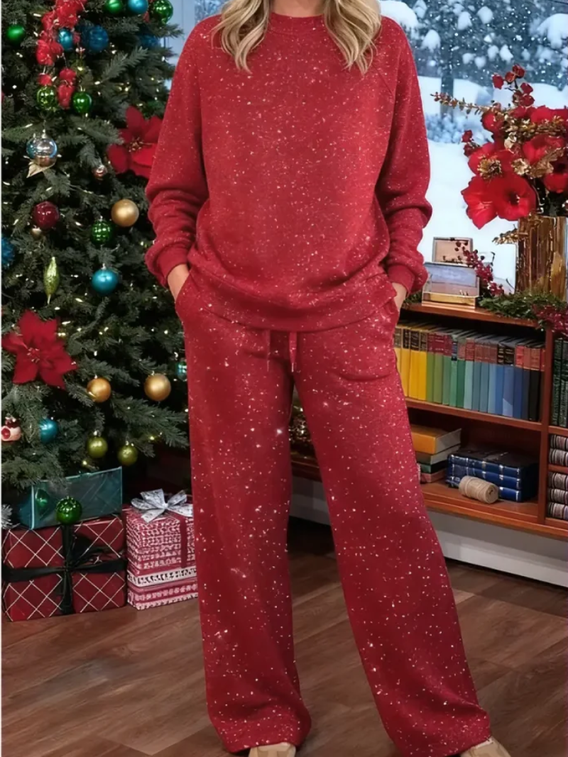 Minnie ribbed knit sweater and trouser lounge set, front view