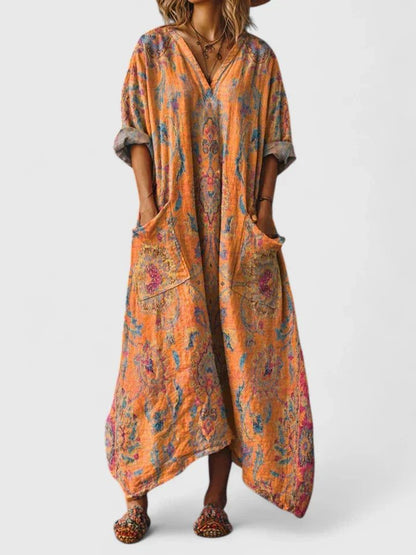 Boho paisley cocoon maxi dress, front view