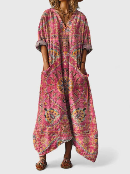 Boho maxi dress showing front pocket