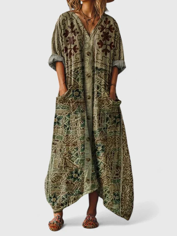 Paisley cocoon maxi dress, side view