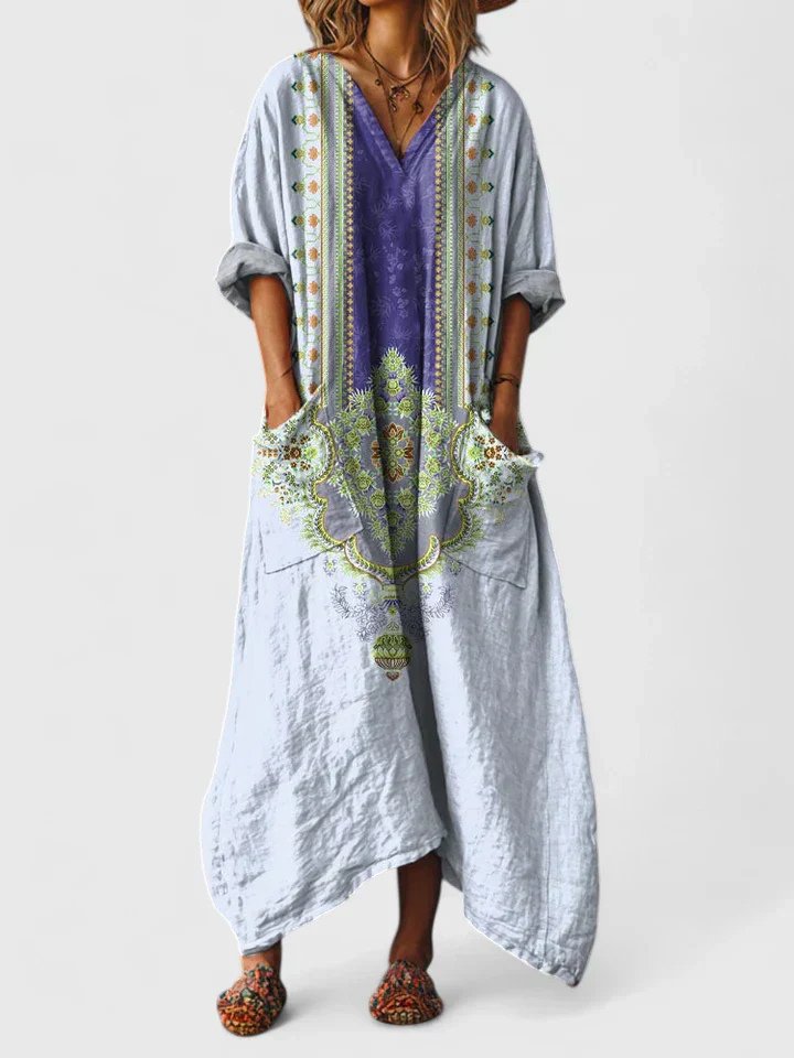 Paisley cocoon maxi dress, back view