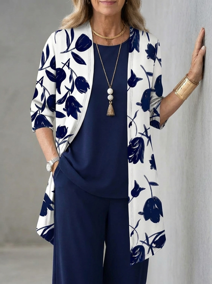 Ninette three-piece set with printed cardigan