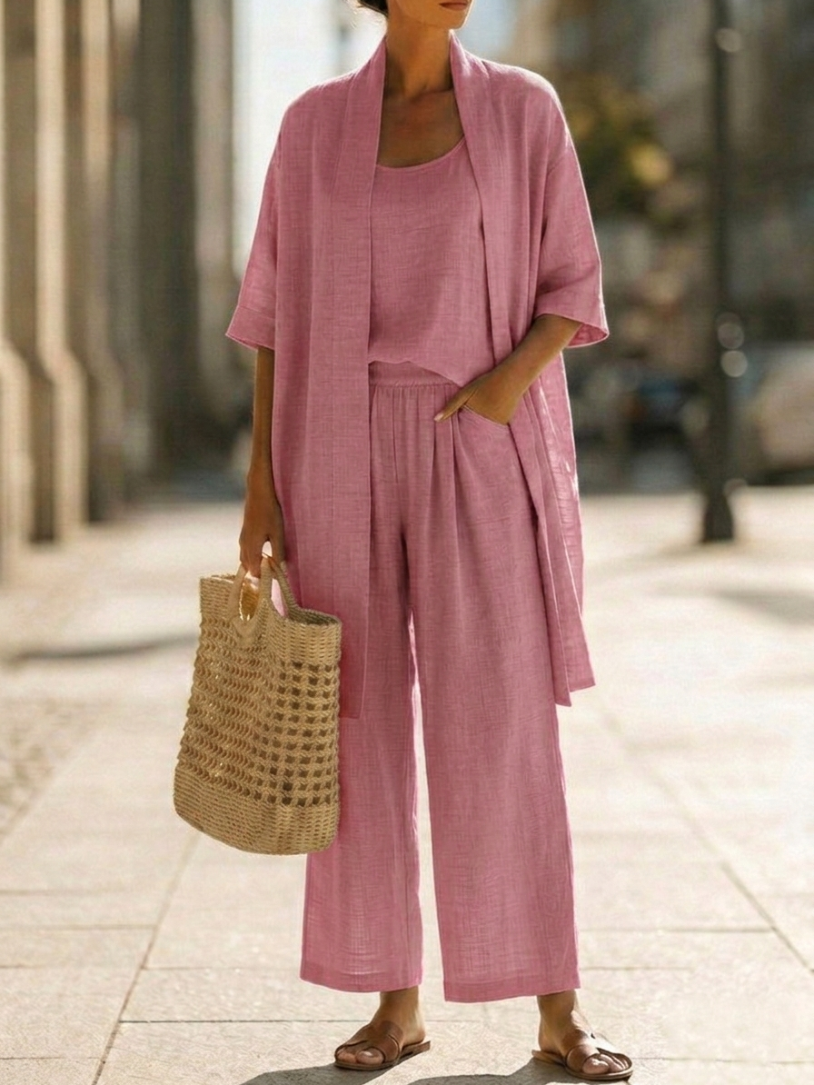 Sylvie | Minimalist Three-Piece Vest Cardigan & Pants Set