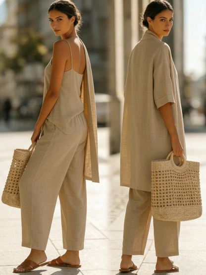 Sylvie | Minimalist Three-Piece Vest Cardigan & Pants Set