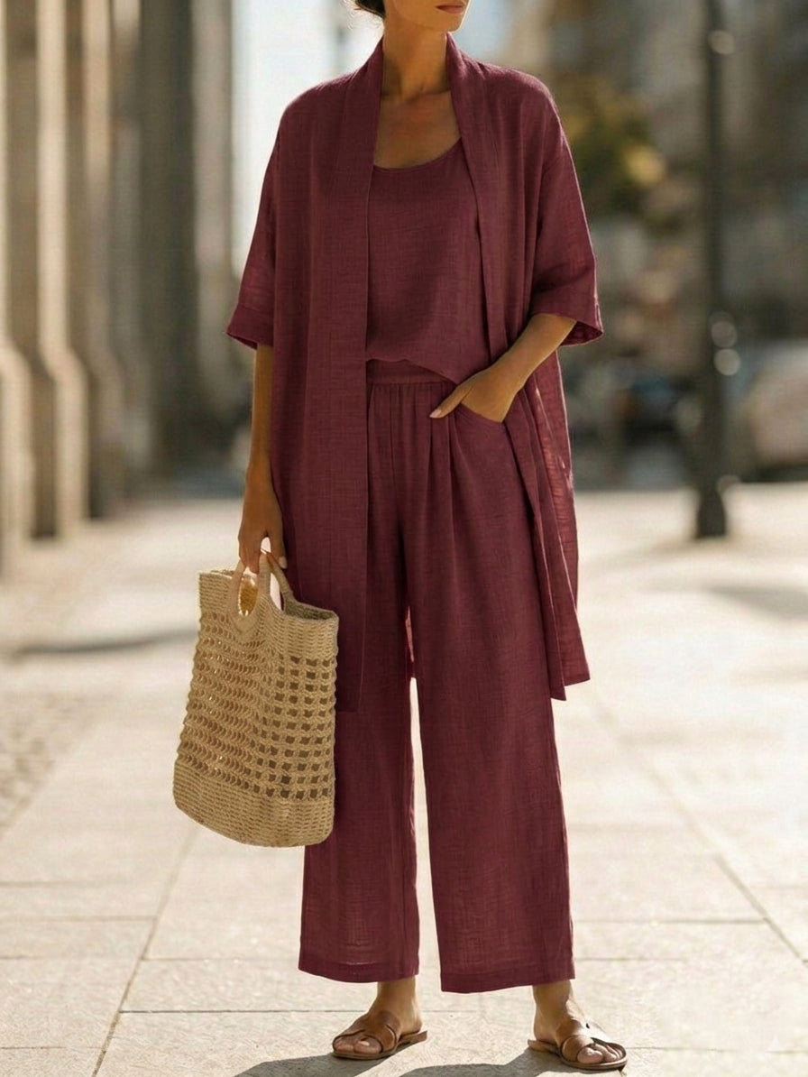 Sylvie | Minimalist Three-Piece Vest Cardigan & Pants Set