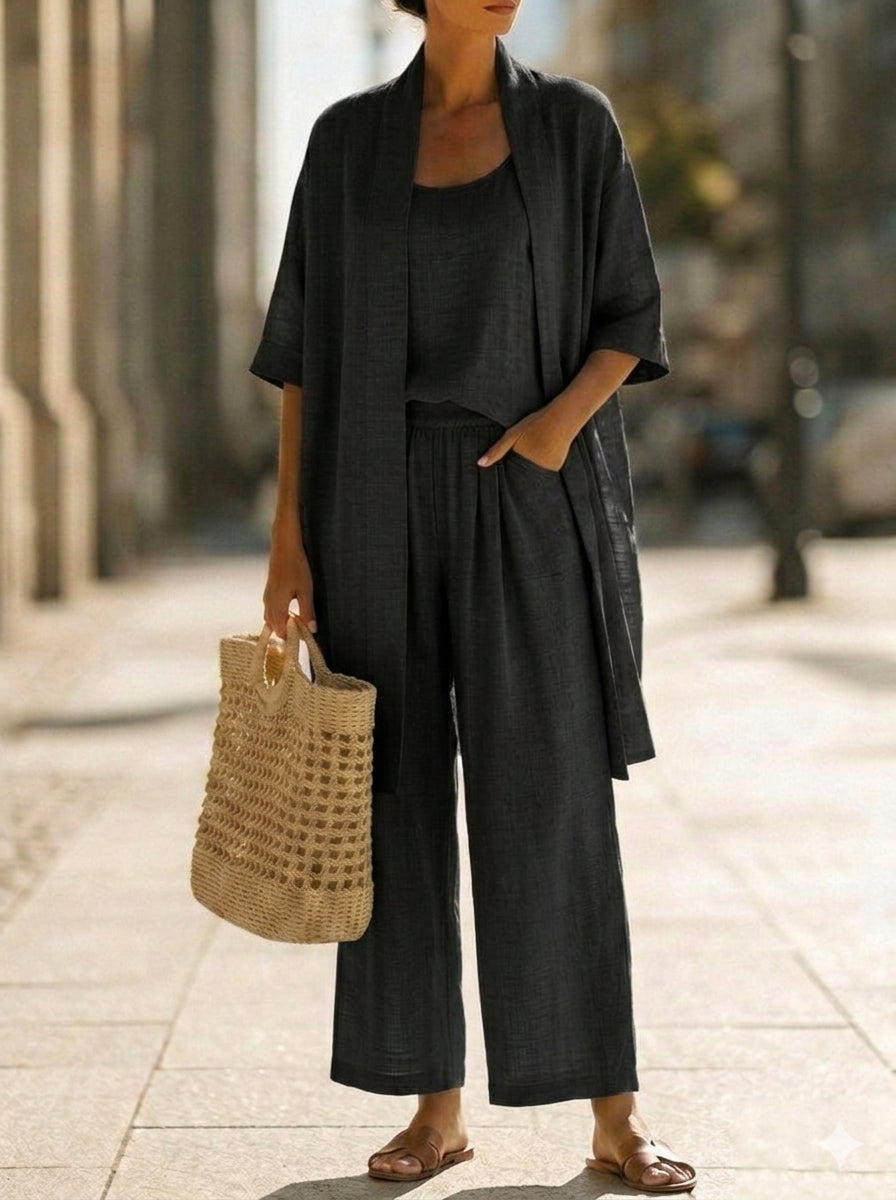 Sylvie | Minimalist Three-Piece Vest Cardigan & Pants Set
