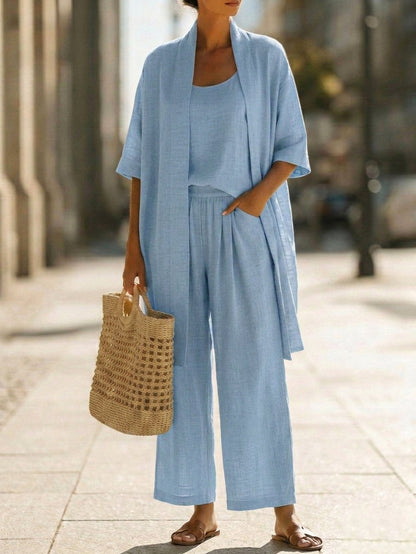 Sylvie | Minimalist Three-Piece Vest Cardigan & Pants Set