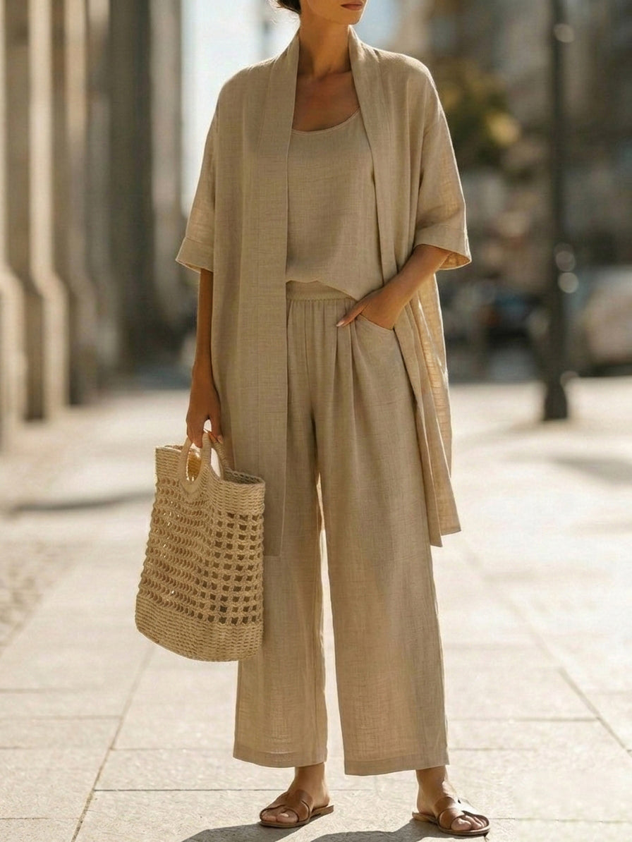 Sylvie | Minimalist Three-Piece Vest Cardigan & Pants Set