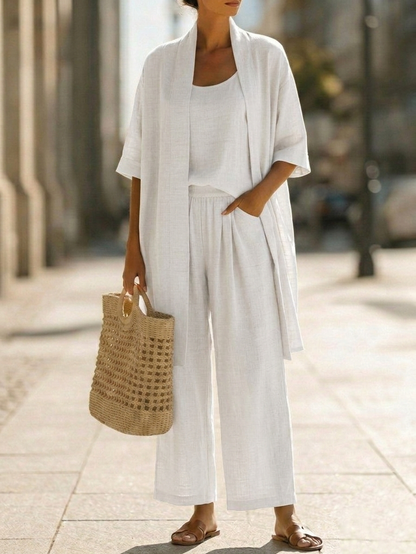 Sylvie | Minimalist Three-Piece Vest Cardigan & Pants Set