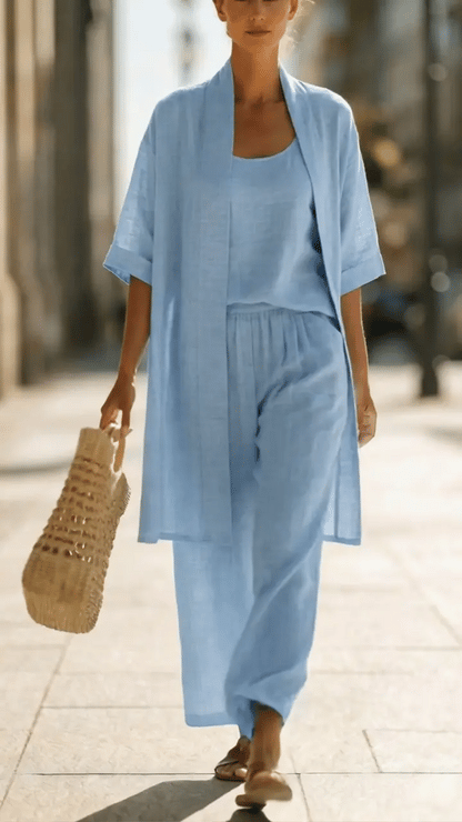 Sylvie | Minimalist Three-Piece Vest Cardigan & Pants Set