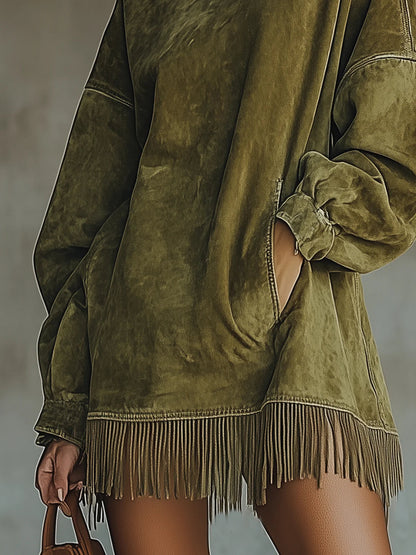 Fringe mini dress, back view