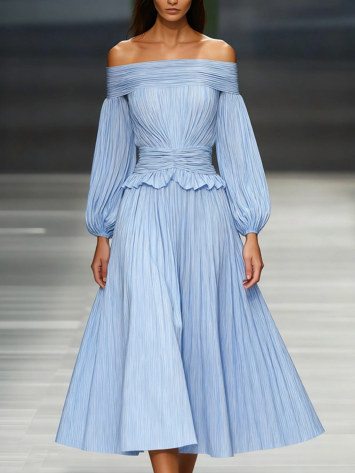 Off-shoulder pleated wedding guest midi dress for women