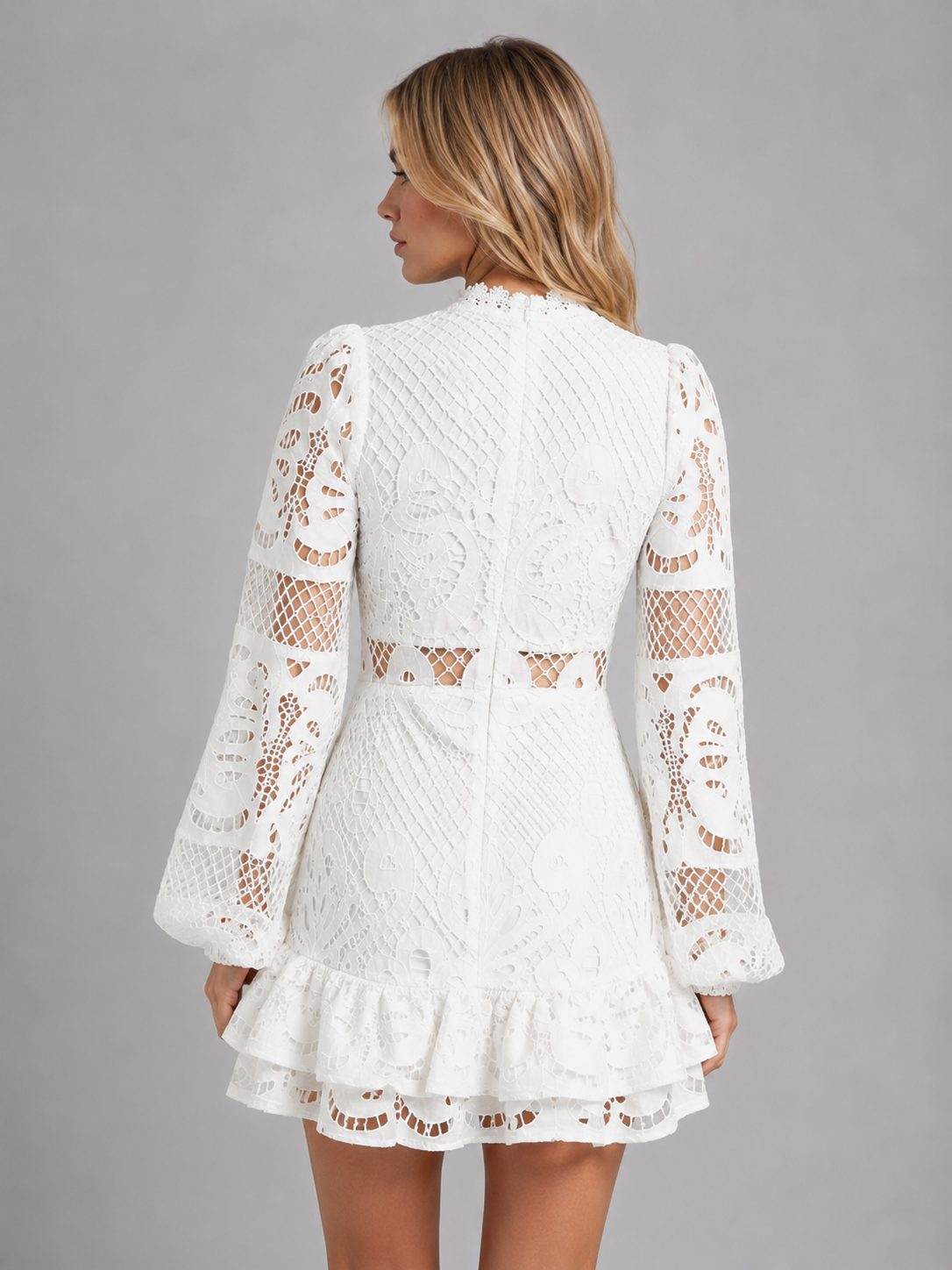 High-neck long sleeve mini dress, view 2