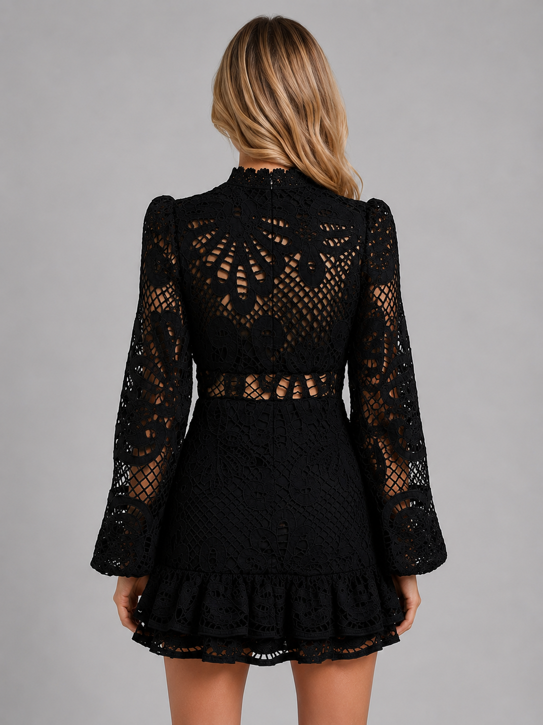 High-neck long sleeve mini dress, view 5