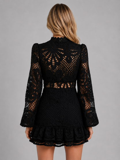 High-neck long sleeve mini dress, view 5