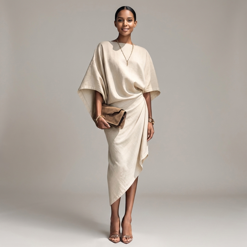 Draped long sleeve midi dress, view 5