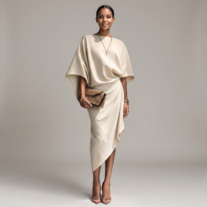 Draped long sleeve midi dress, view 5