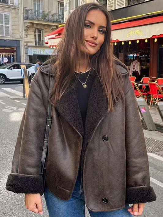 Double-breasted longline jacket for women