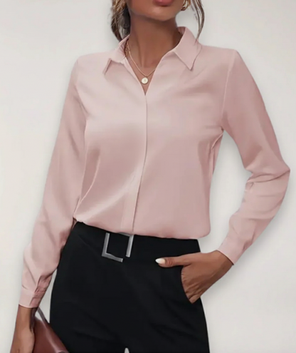 Tailored collared top in pink, full view