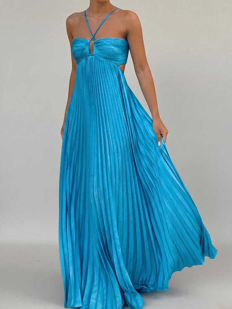 Pernilla | Backless Pleated Cut-Out Maxi Dress
