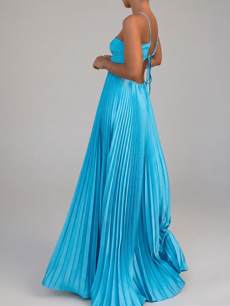 Pernilla | Backless Pleated Cut-Out Maxi Dress