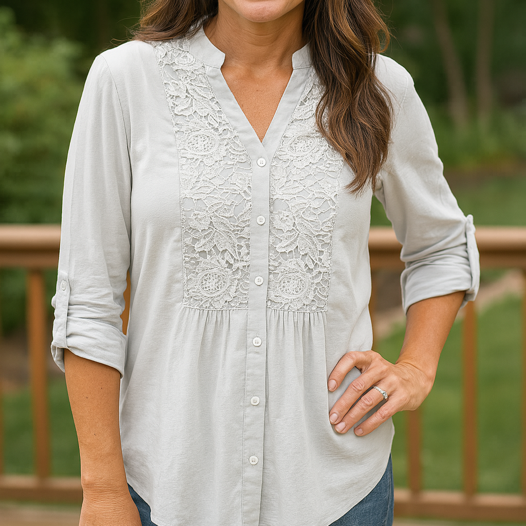 Lace-front blouse in white, front view