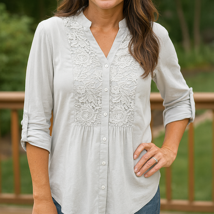 Lace-front blouse in white, front view