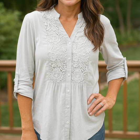 Lace-front blouse in white, front view