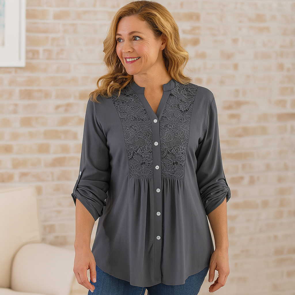 Lace blouse showing gathered waist detail