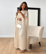 Cream satin cape maxi dress
