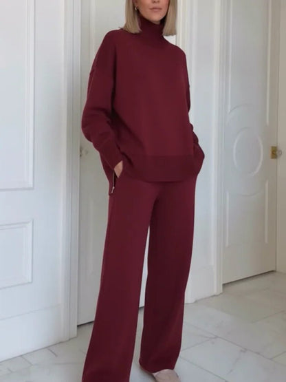 Raphaela turtleneck lounge set in red, front view