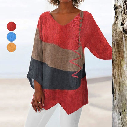 V-neck asymmetrical tunic, detail view