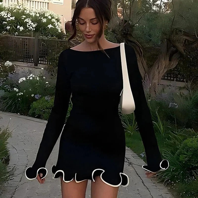Long sleeve ruffle mini dress, view 12