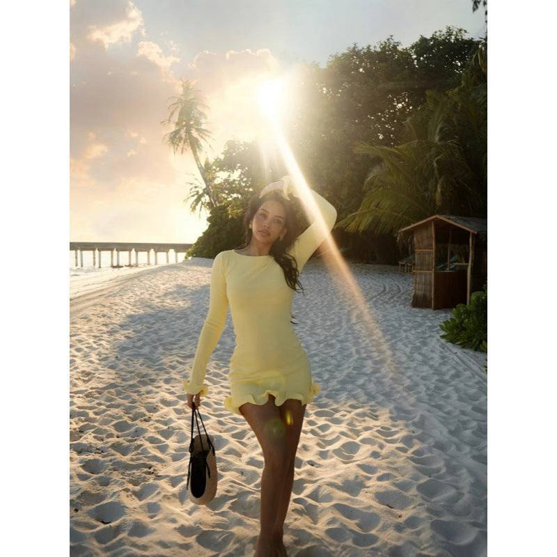 Long sleeve ruffle mini dress, view 3