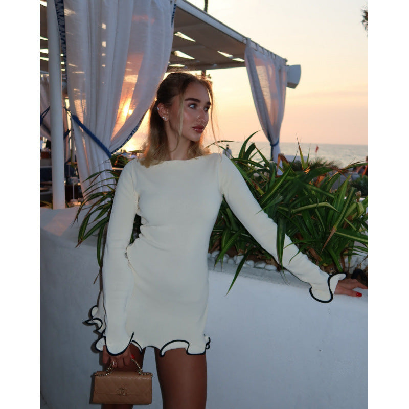 Long sleeve ruffle mini dress in apricot
