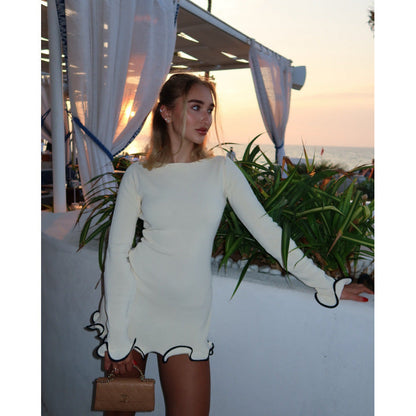 Long sleeve ruffle mini dress in apricot