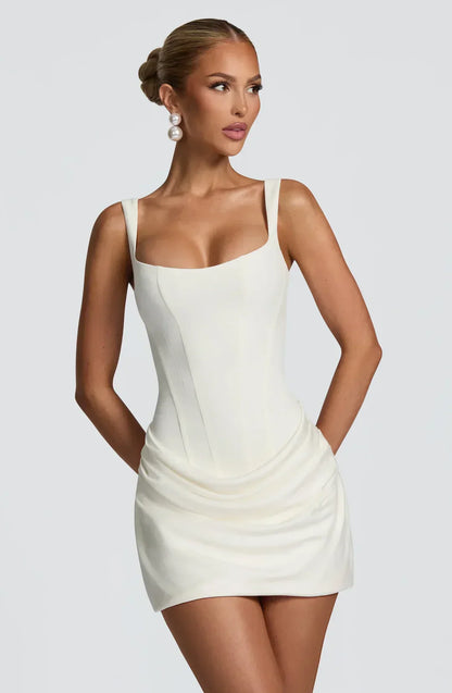 White draped corset mini dress
