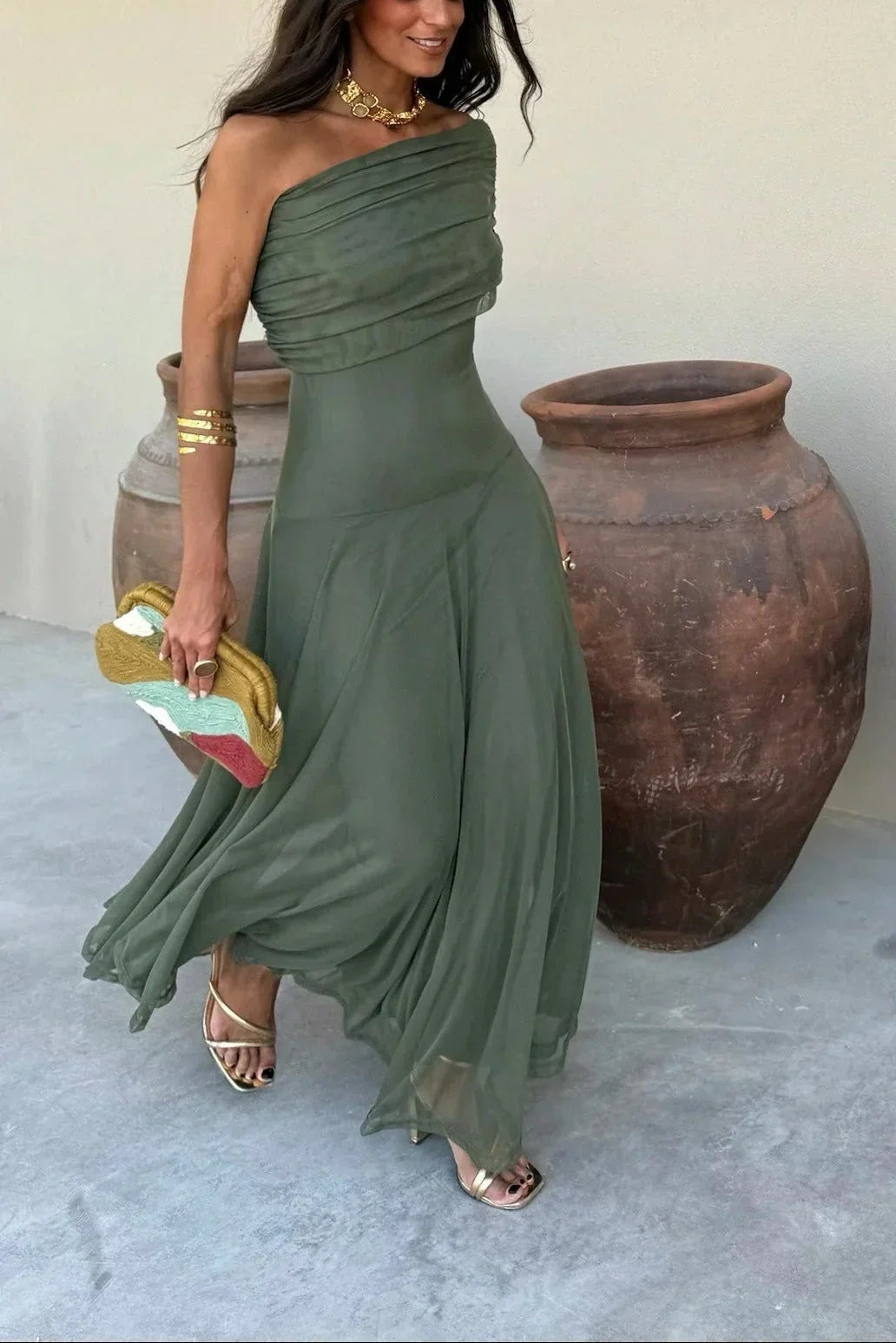 Roberta | One-Shoulder Pleated Maxi Dress