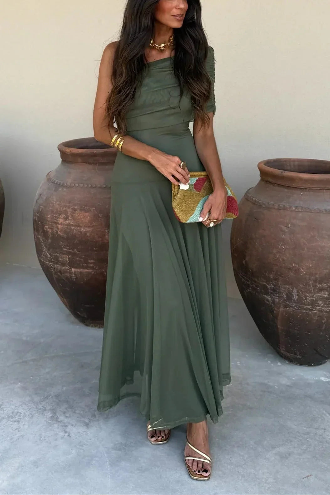 Roberta | One-Shoulder Pleated Maxi Dress