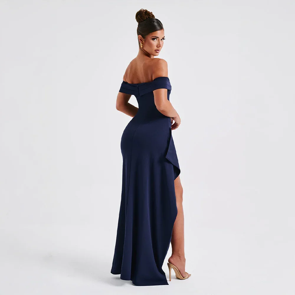 Off-shoulder draped maxi dress