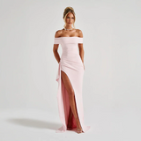 Off-shoulder maxi dress with slit