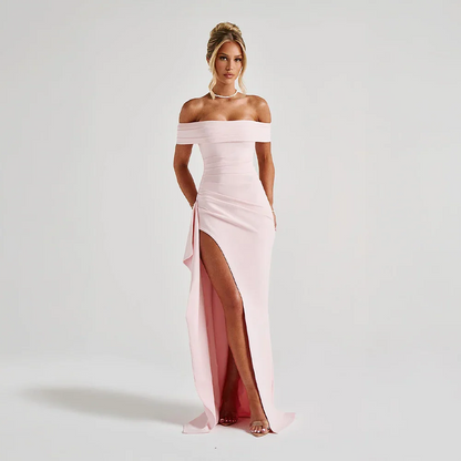Off-shoulder maxi dress with slit