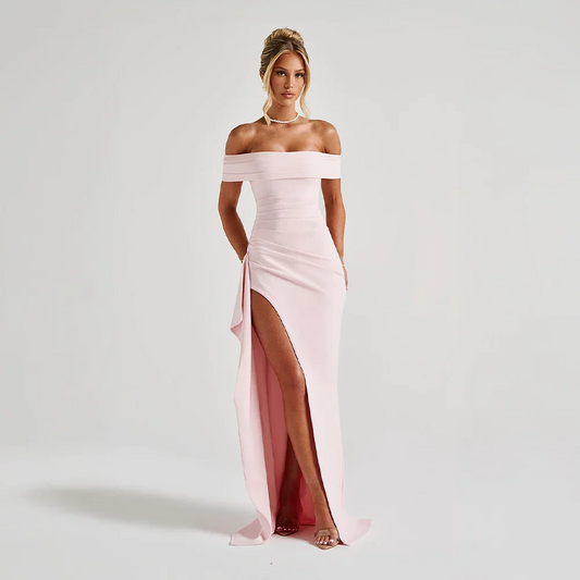 Off-shoulder maxi dress with slit