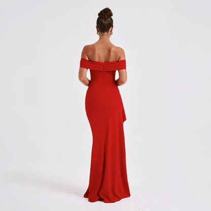 Off-shoulder maxi dress side view