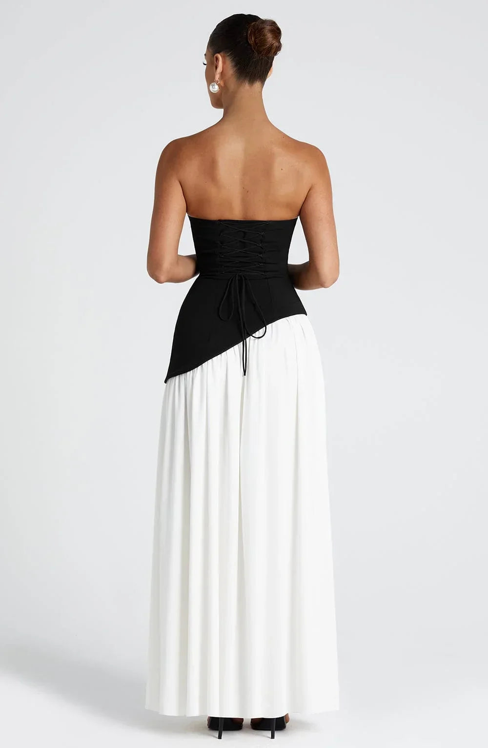 Doris | Structured Strapless Maxi Dress with High Slit
