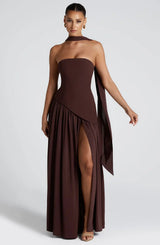 Structured strapless maxi dress with slit