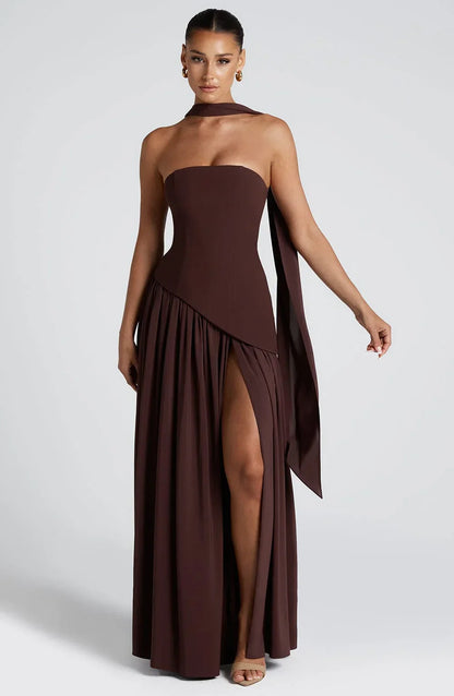 Structured strapless maxi dress with slit