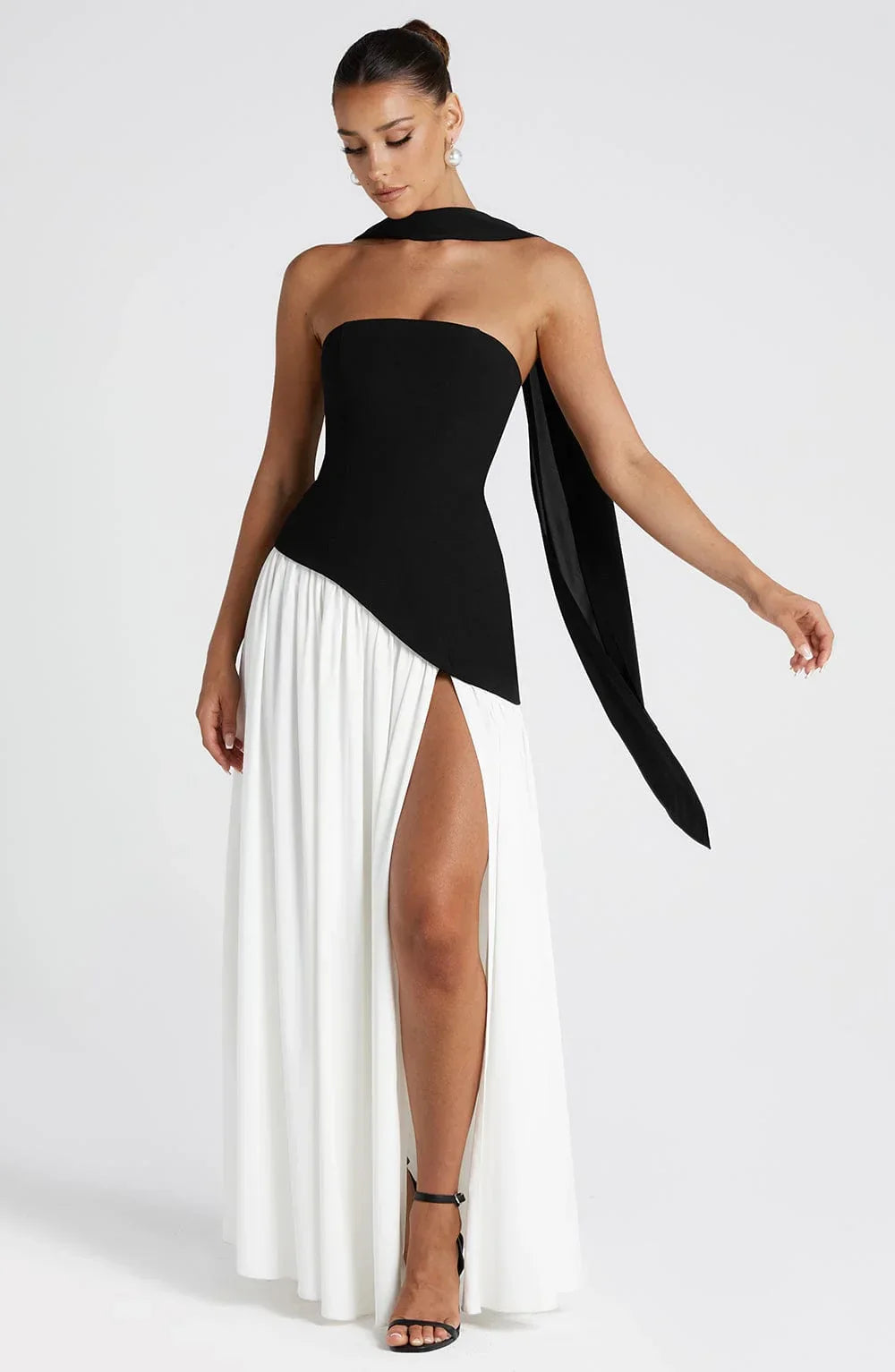 Doris | Structured Strapless Maxi Dress with High Slit
