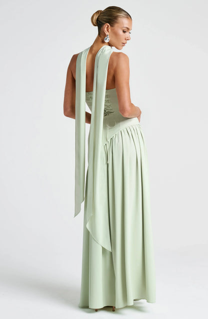 Doris | Structured Strapless Maxi Dress with High Slit