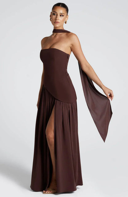Strapless maxi dress with scarf detail